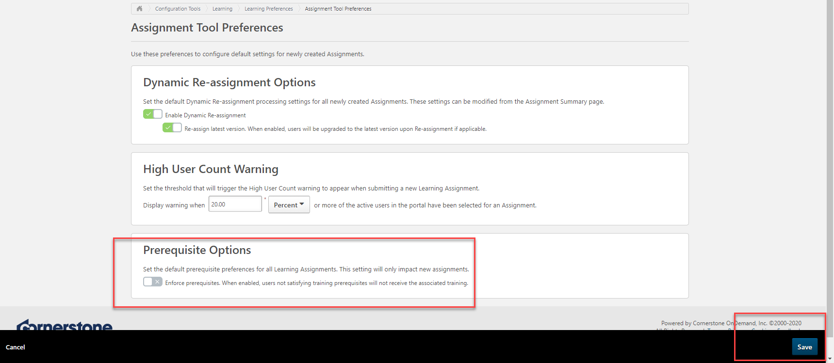 Warning Message in Learning Assignments when Assigning Prerequisites