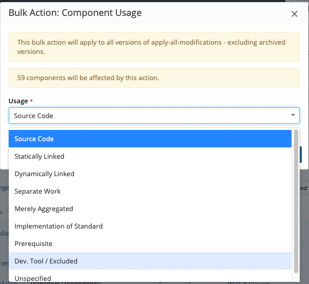 Changing component usage or Ignore from bulk action doesn't update ...