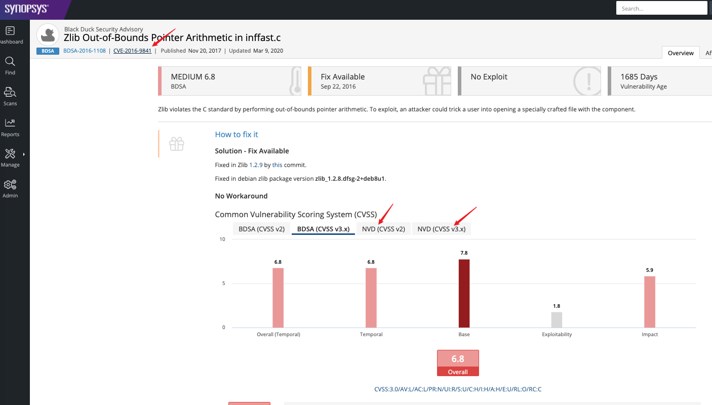 Blackduck shows (zlib 1.2.5) bdsa records only even I configured NVD on ...