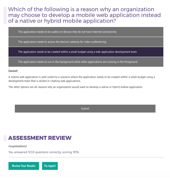 eLearning Platform Help: Taking the Knowledge Assessment
