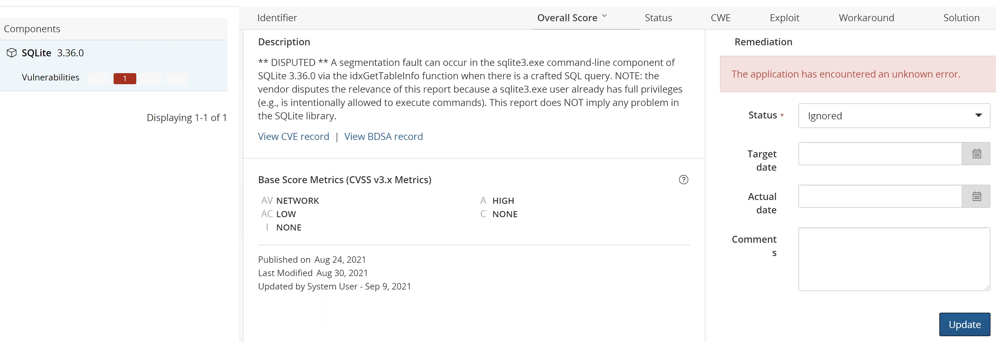 Black Duck Hub Getting an 'unknown error' when trying to update
