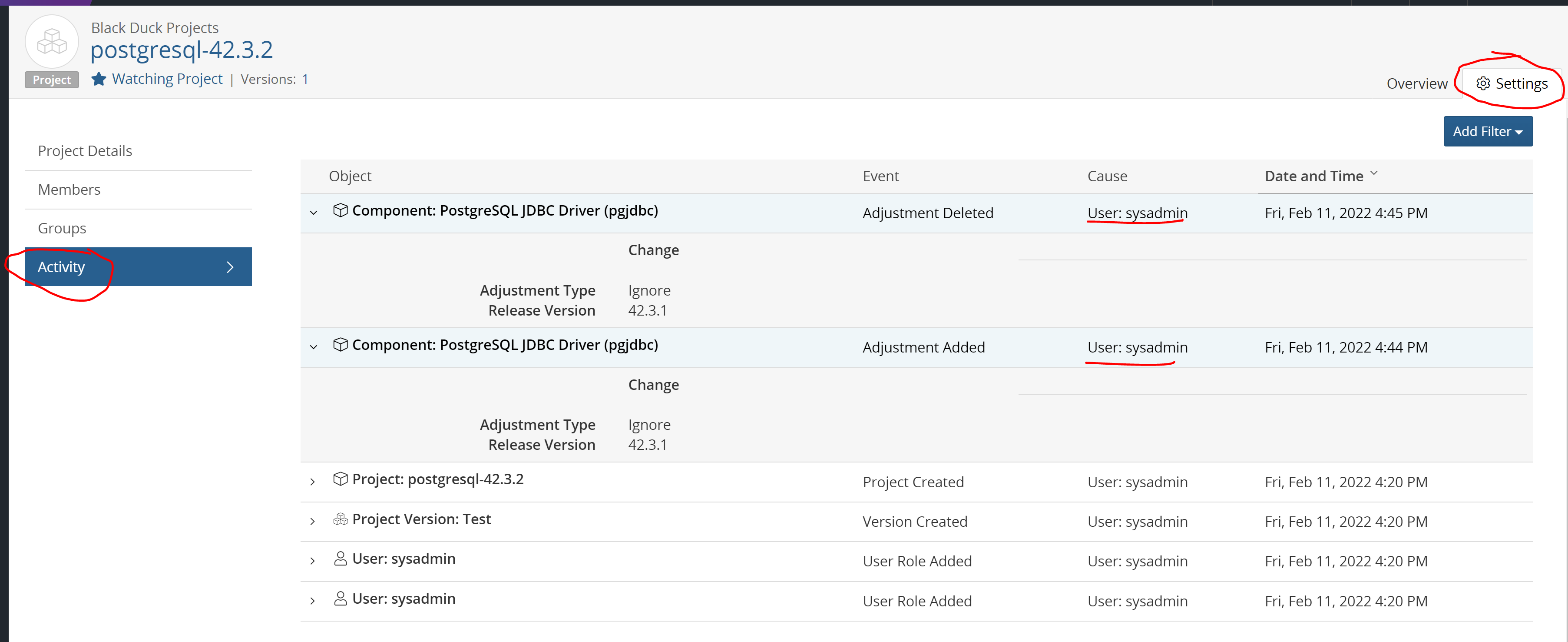 BOM adjustment audit logs via UI