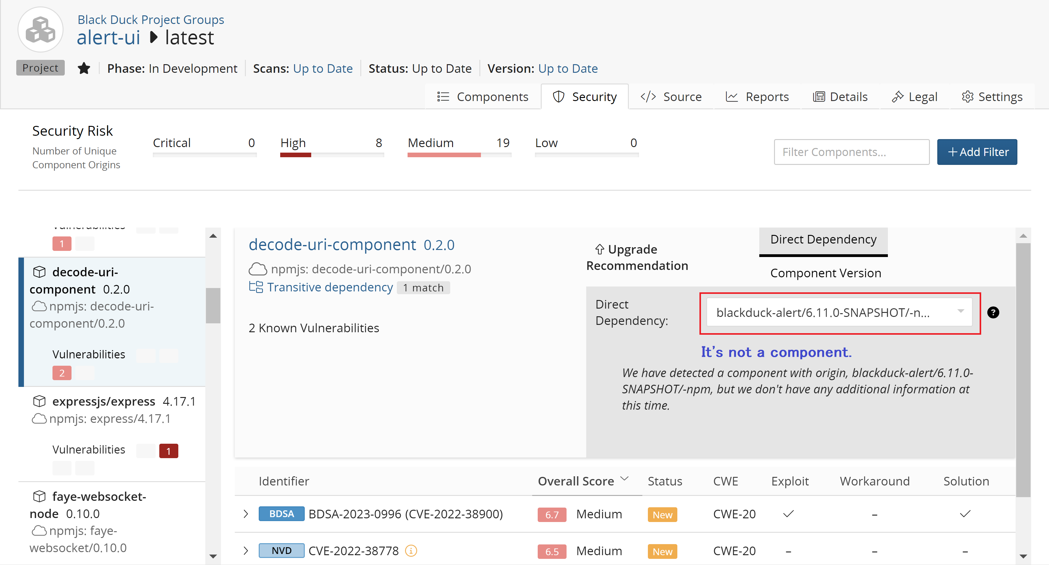 Incorrect Upgrade Recommendation for Transitive Dependency Components
