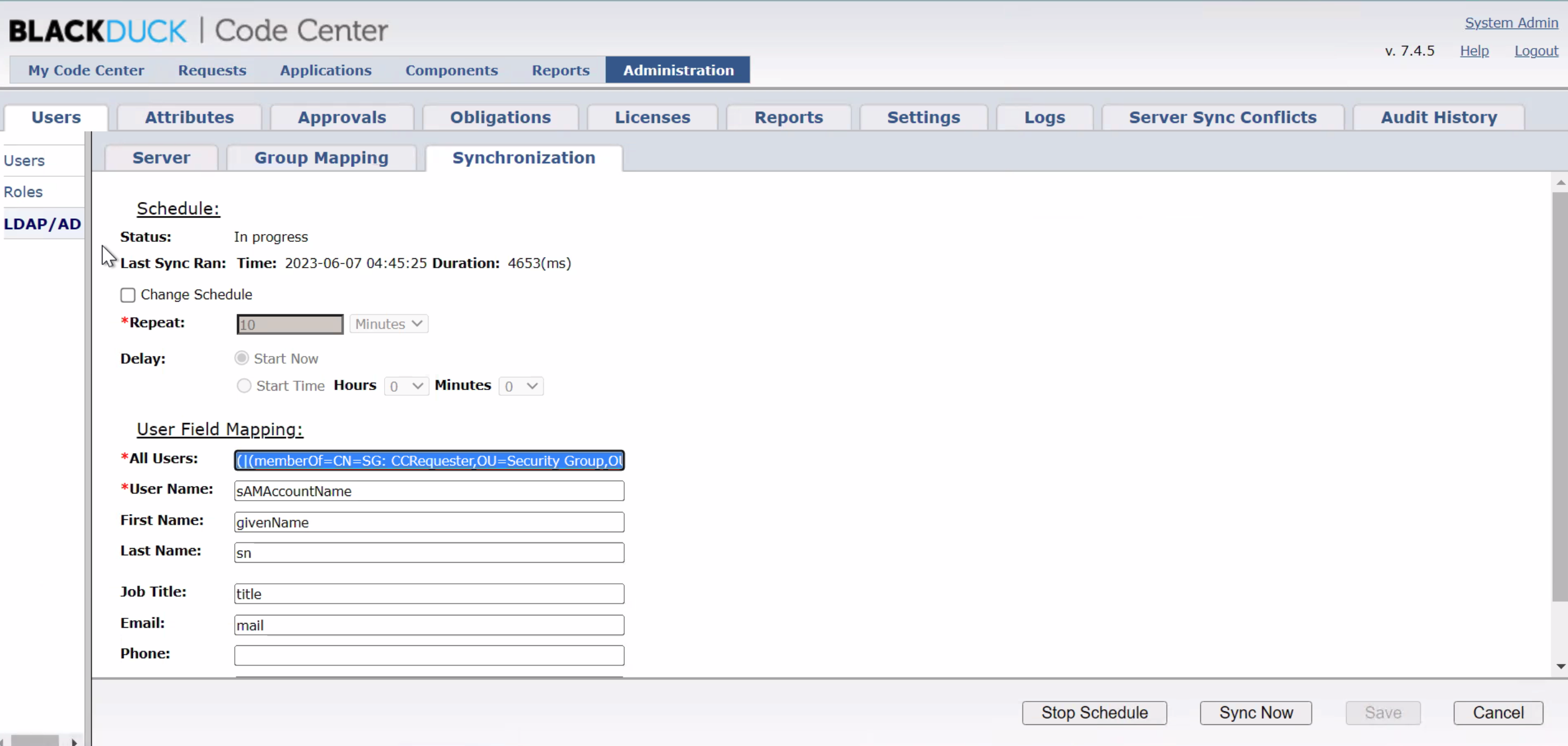 Code Center: LDAP Sync failing
