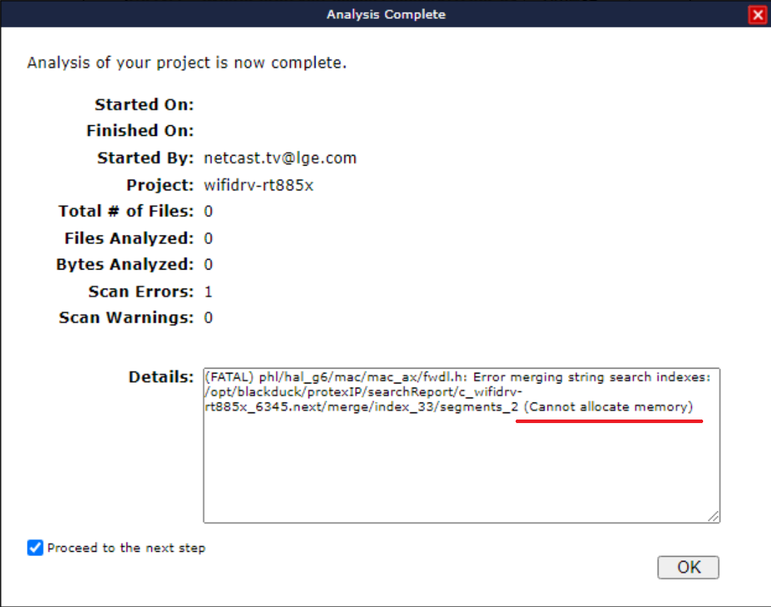 Protex scan fails with 'Cannot allocate memory' error