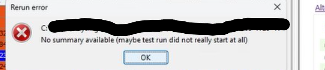 Rerun of selected test cases fail