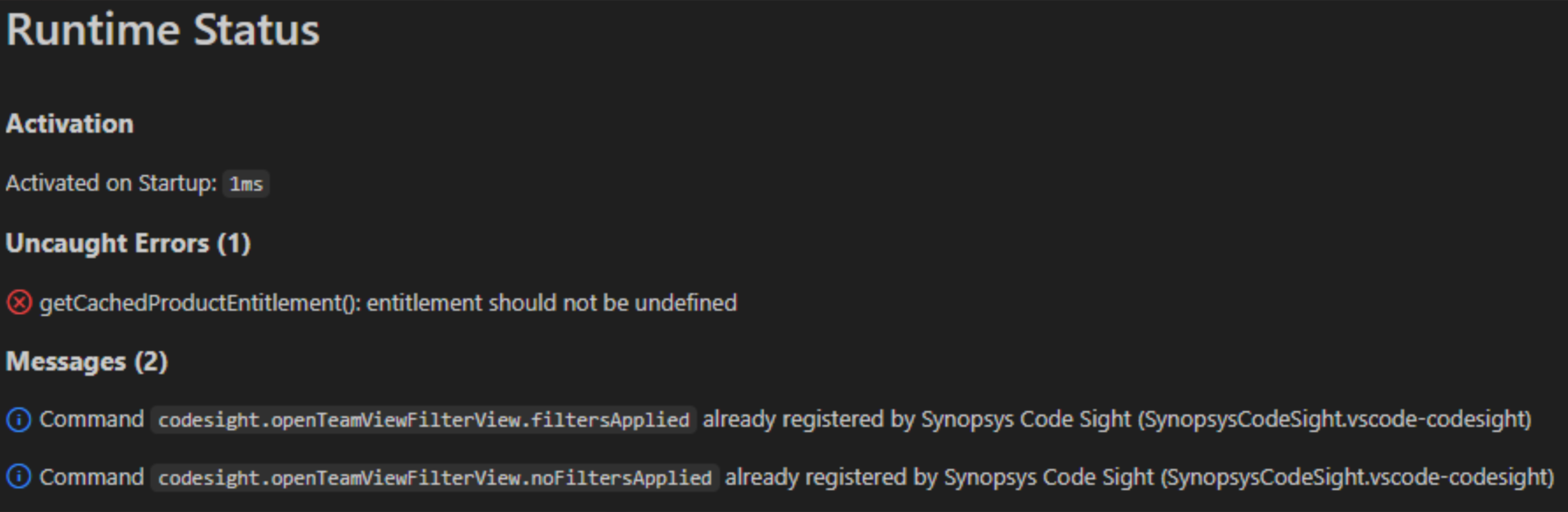 Error when installing Code Sight on VS Code: entitlement should not be ...