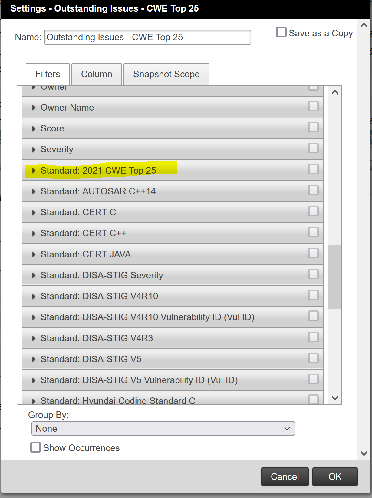 How to get CWE top 25 defects from Coverity Connect Views