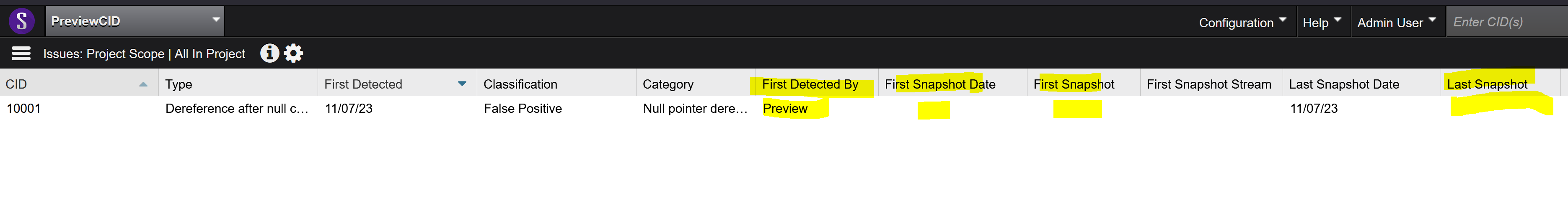 How to understand if I am looking at a preview CID in Coverity Connect