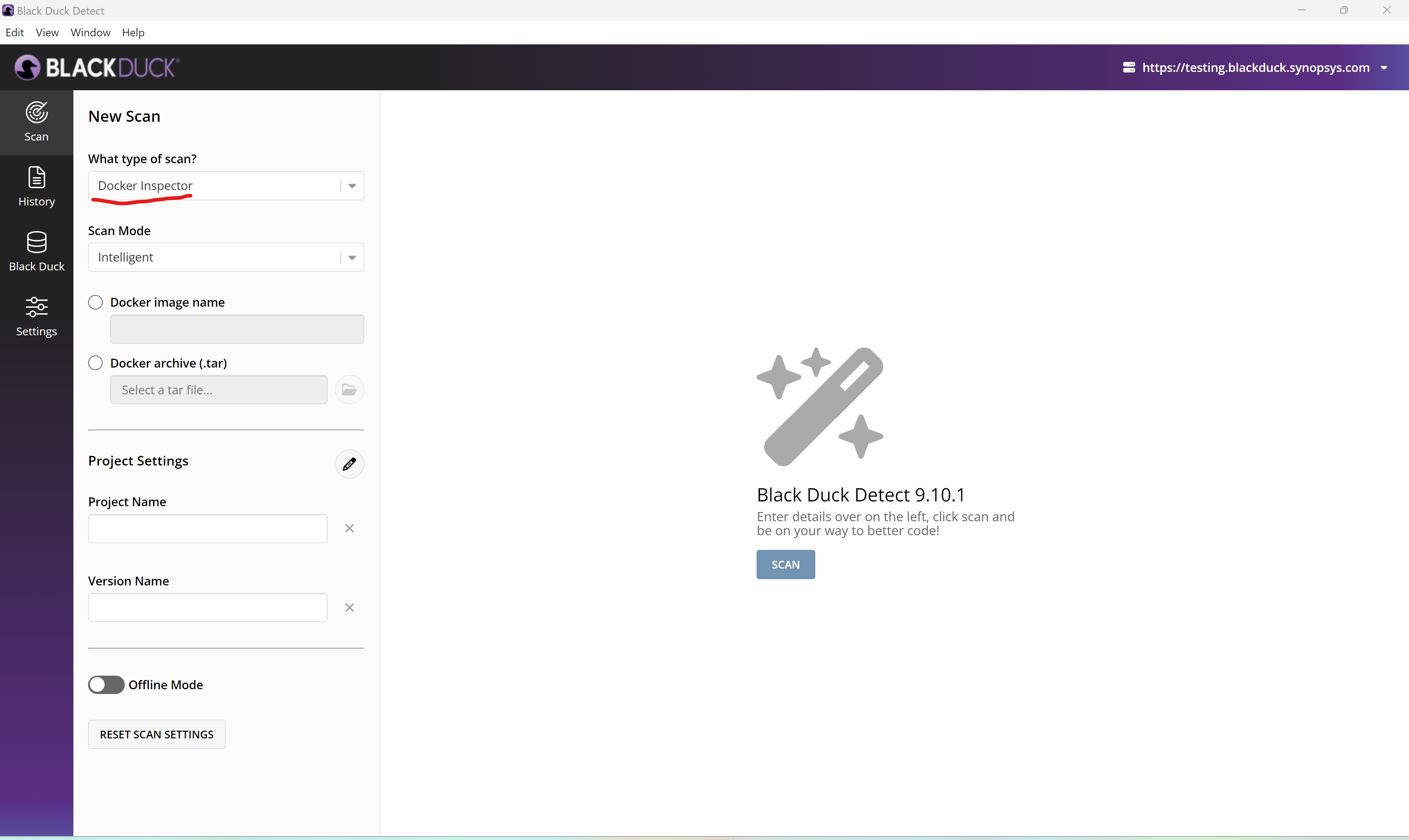 Binary and Container scan option not available post detect upgrade