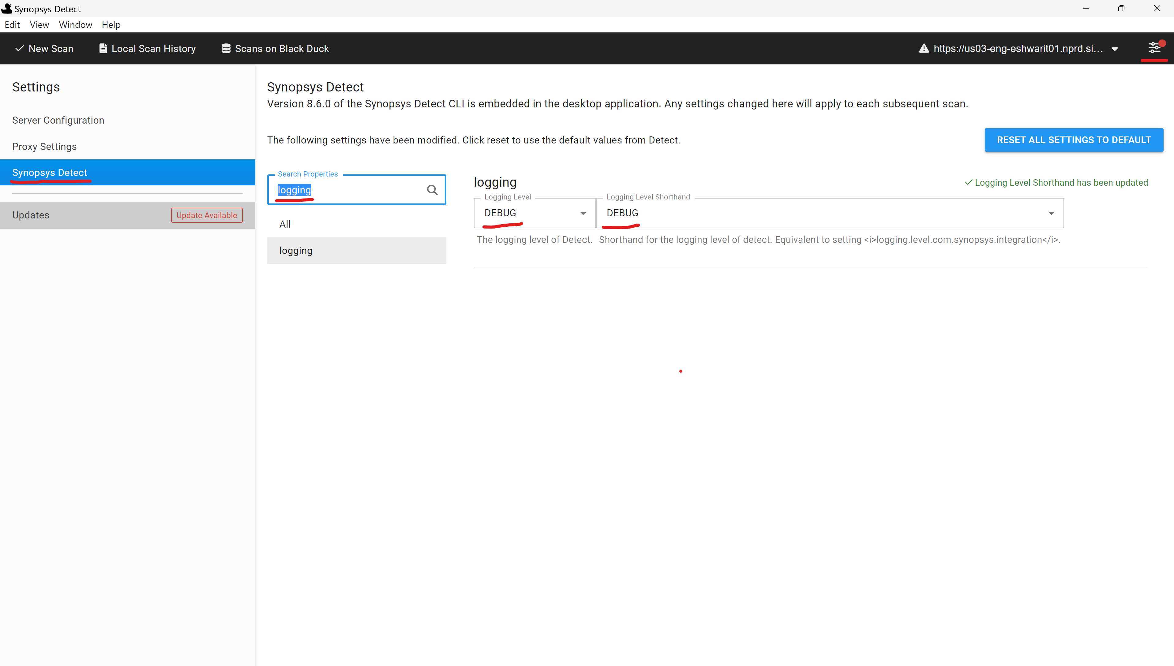 How to enable debug mode from synopsys Detect UI/Desktop version