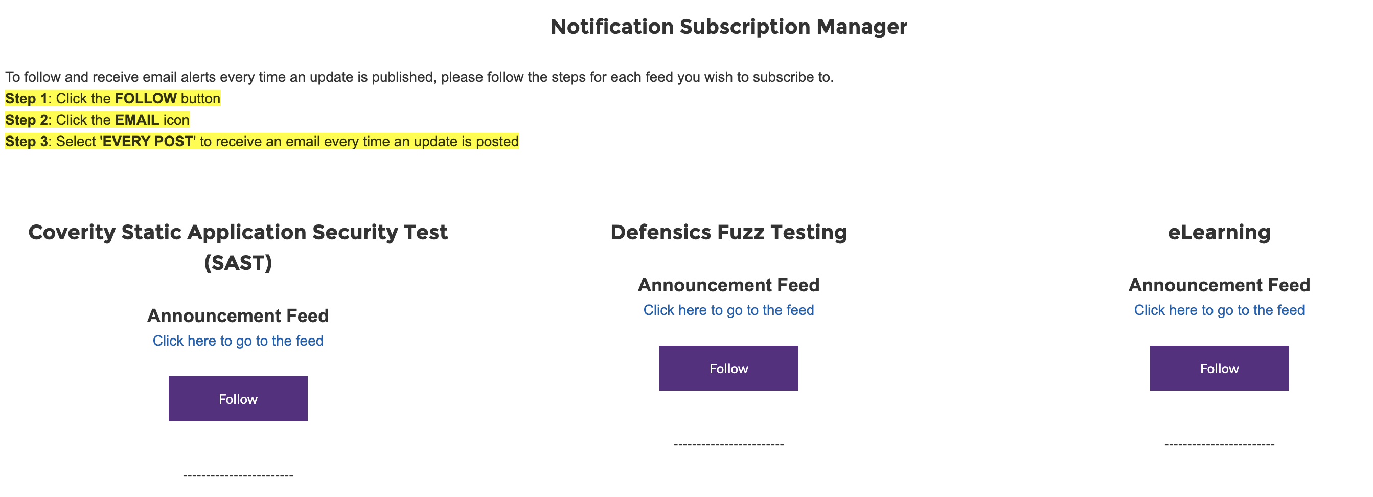 How to subscribe to product/update feeds on community